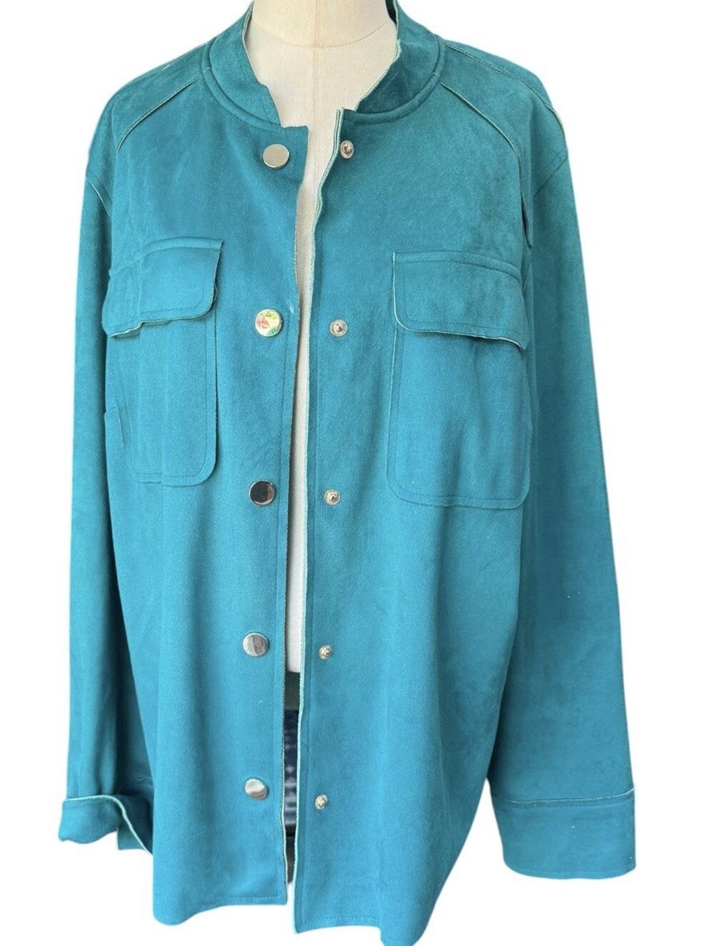 CHICO'S FAUX SUEDE SNAP FRONT JACKET – SIZE 2 (US LARGE 12/14)